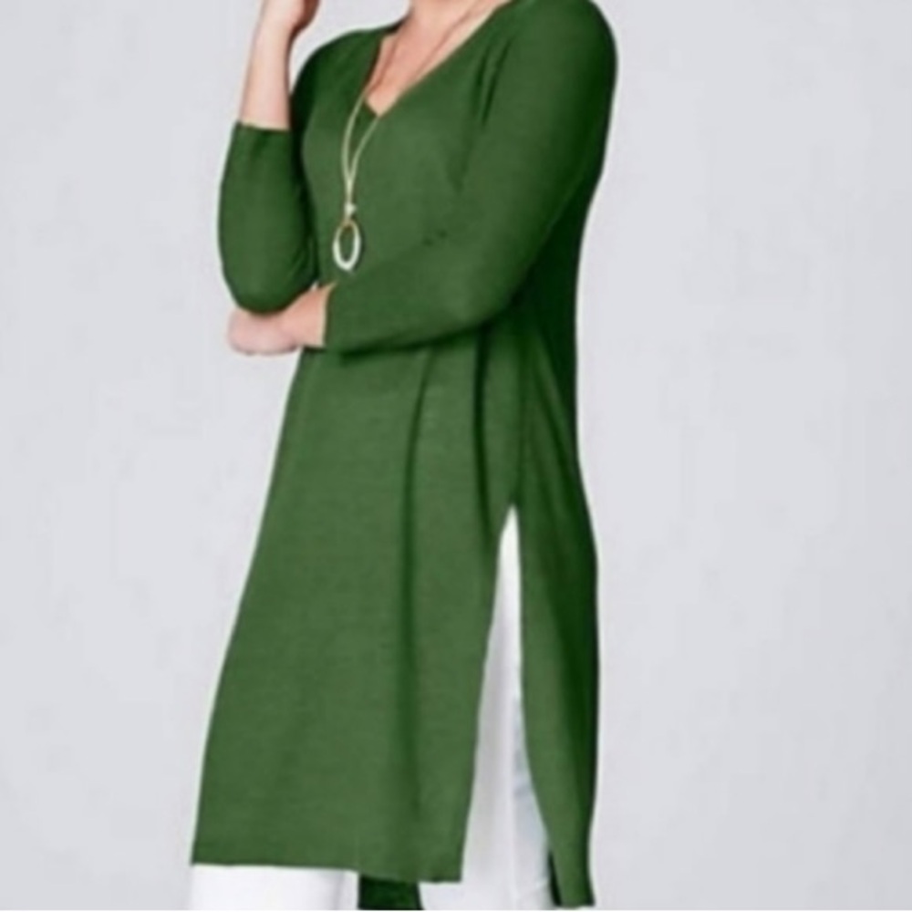 J. Jill Green Textured-Sleeve Side-Slit Linen Blend Tunic size large